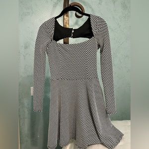 Asos Black and White Polka Dot Longsleeve A-Line Backless Mini Dress